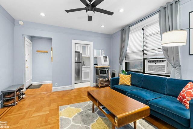 345 E 77th St Unit 3F, New York City, NY 10075 - living area featuring ceiling fan, cooling unit, recessed lighting, and heating unit