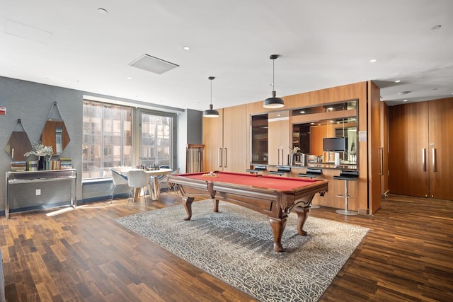 75 Wall St Unit 28-Q, New York City, NY 10005 - playroom with billiards, wood finished floors, and recessed lighting