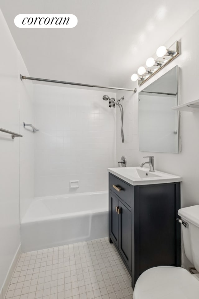 200 E 58th St Unit 10C, New York City, NY 10022 - full bathroom featuring toilet,  shower combination, vanity, and tile patterned floors