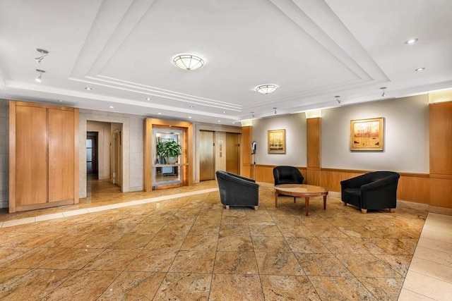 200 E 36th St Unit 19A, New York City, NY 10016 - lobby with recessed lighting, a wainscoted wall, and wood walls