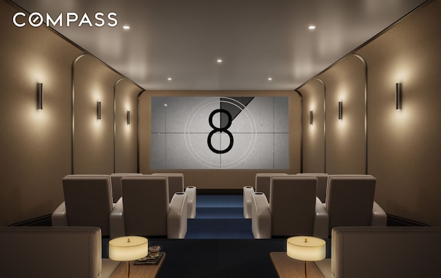 home theater room with recessed lighting