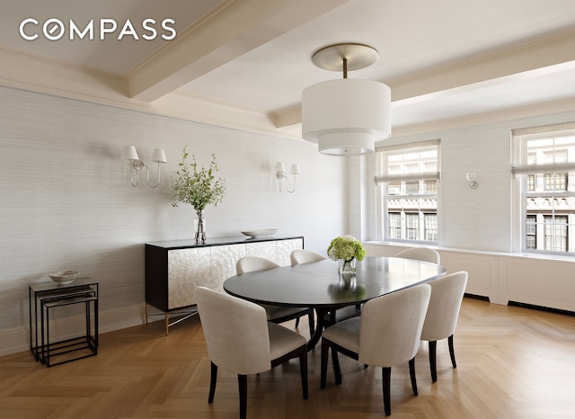 40 E 66th St Unit 9A, New York City, NY 10065 - dining area with beamed ceiling