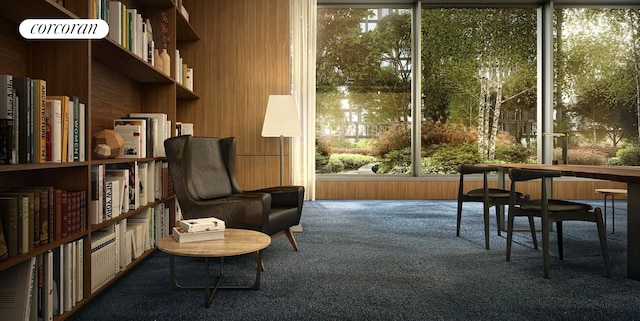 550 Vanderbilt Ave Unit 1101, New York City, NY 11238 - living area featuring wooden walls and carpet flooring