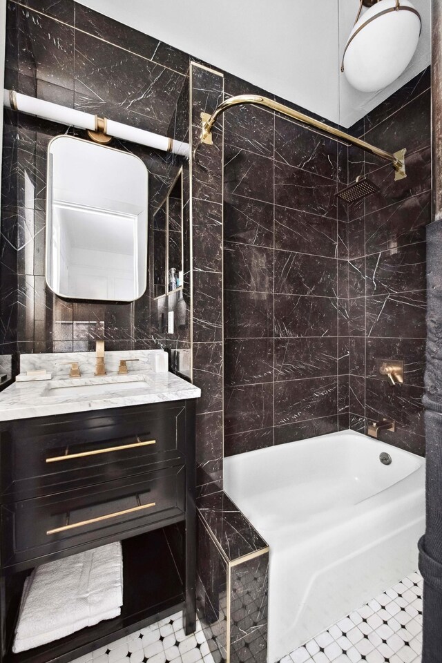 81-87 Columbia Hts Unit 5/6/7, New York City, NY 11201 - full bath featuring tile walls, vanity, and tub / shower combination
