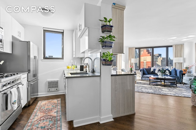 330 E 38th St Unit 50E, New York City, NY 10016 - kitchen with stainless steel range with gas cooktop, a sink, plenty of natural light, and baseboards