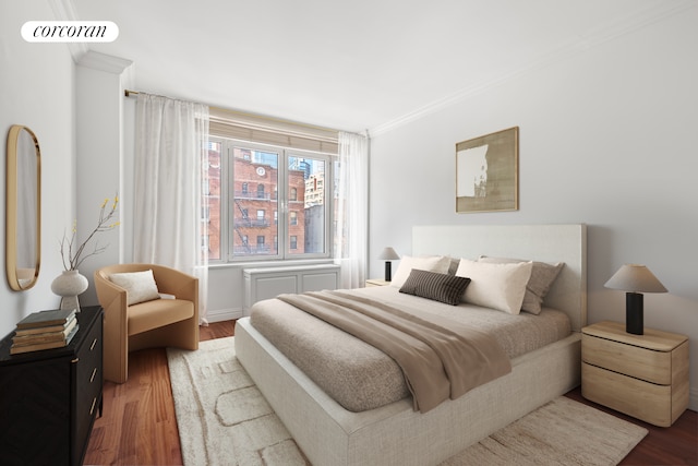 400 E 51st St Unit 4E, New York City, NY 10022 - bedroom with wood finished floors and crown molding