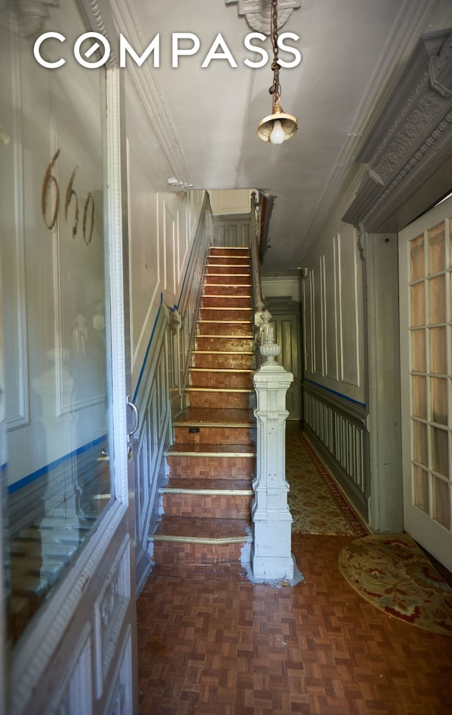 660 Macon St, New York City, NY 11233 - stairway with crown molding