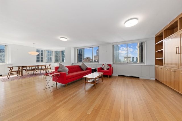 living room featuring light wood-style flooring and plenty of natural light
