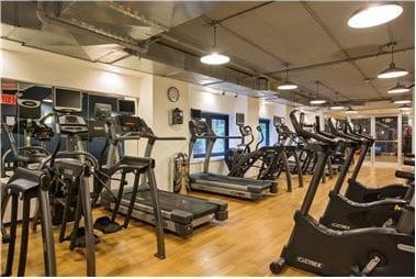 exercise room featuring wood finished floors