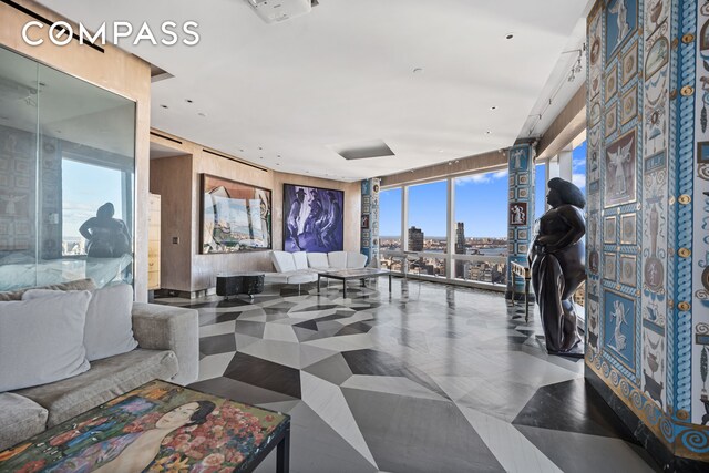 community lobby featuring a city view