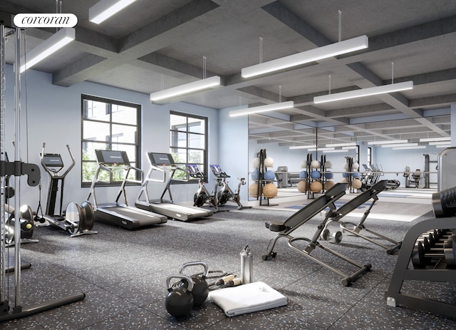 148-09 Northern Blvd Unit 6L, New York City, NY 11354 - workout area with coffered ceiling and beam ceiling