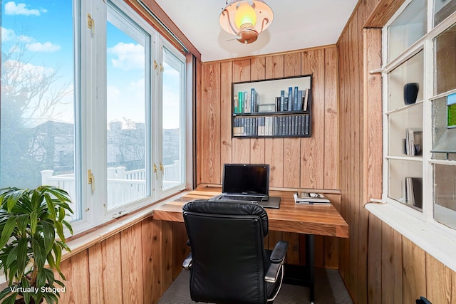 office featuring wooden walls