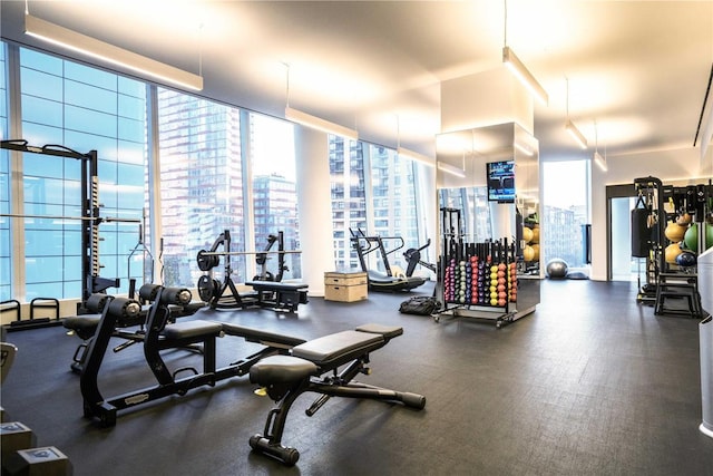 gym featuring plenty of natural light and floor to ceiling windows