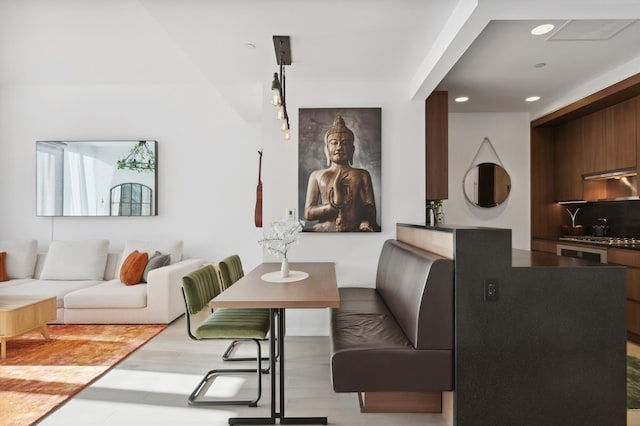 living room with recessed lighting