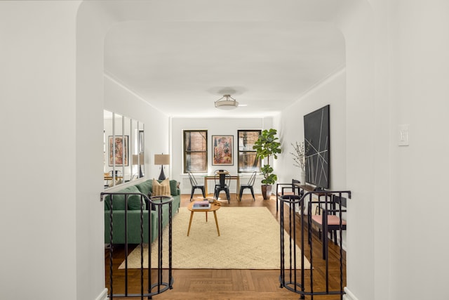 210 W 103rd St Unit 2G, New York City, NY 10025 - hallway with baseboards and arched walkways
