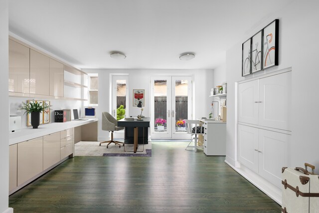 1342 Lexington Ave, New York City, NY 10128 - office area with dark wood-style floors, french doors, and built in desk