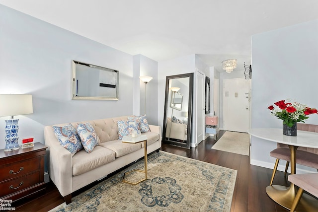 10 W 15th St Unit 924, New York City, NY 10011 - living room with dark wood finished floors and baseboards