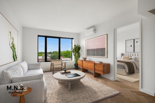 22-54 46th St Unit 504, New York City, NY 11105 - living area featuring a wall unit AC and baseboards