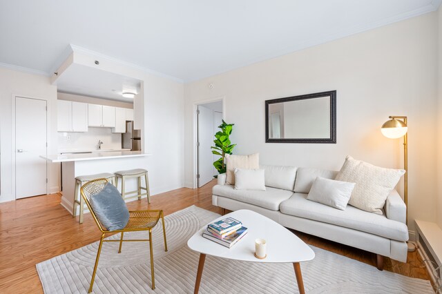 1787 Madison Ave Unit 402, New York City, NY 10035 - living room with ornamental molding and light wood-style flooring