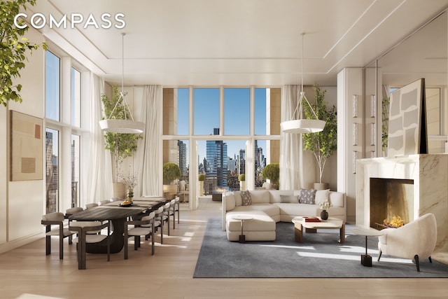 sunroom / solarium featuring a city view