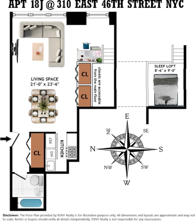 310 E 46th St Unit 18J, New York City, NY 10017 - view of room layout