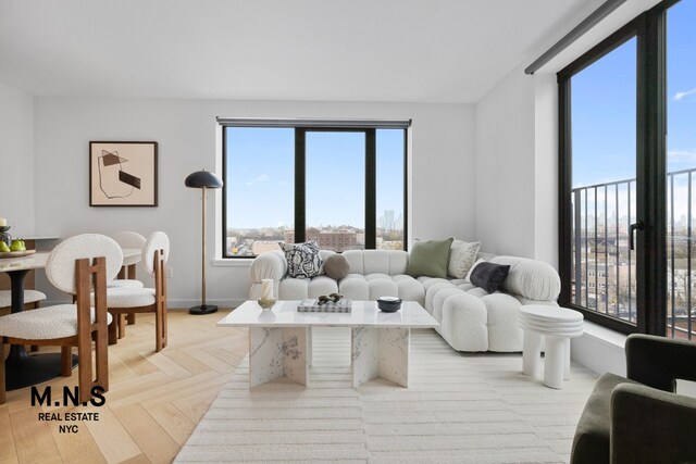 22-54 46th St Unit 704, New York City, NY 11105 - living area featuring plenty of natural light and baseboards