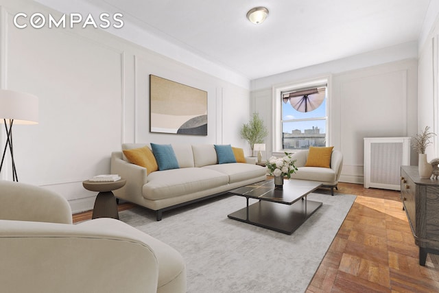 living room with radiator