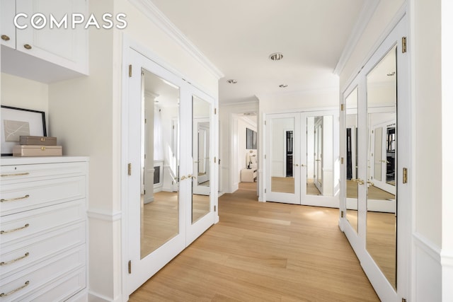 1049 Park Ave Ph, Ph, New York City, NY 10028 - corridor with french doors, crown molding, and light wood-style floors