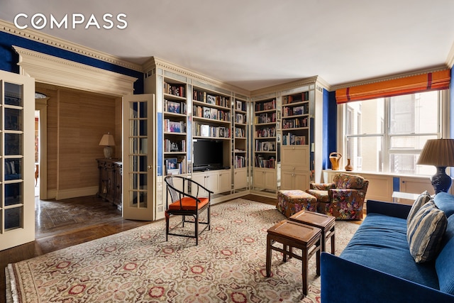 875 Park Ave Unit 9C, New York City, NY 10075 - living area with french doors and ornamental molding
