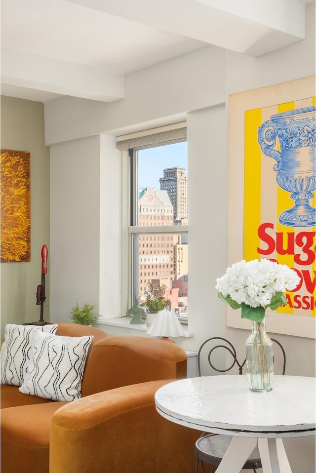 interior space featuring a view of city