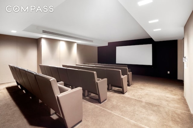 home theater featuring carpet flooring