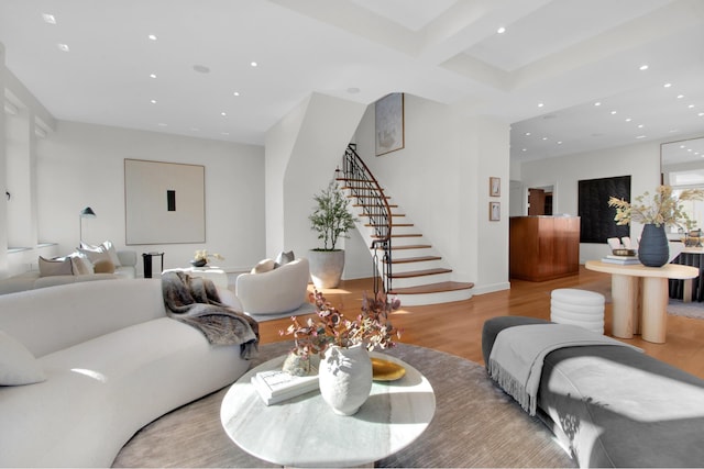252 7th Ave Pho, Pho, New York City, NY 10001 - living area with wood finished floors, recessed lighting, and stairway