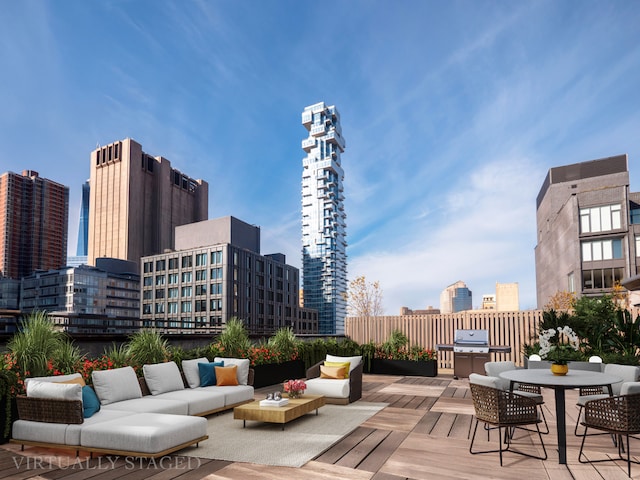 366 Broadway Ph Ph, New York City, NY 10013 - wooden terrace featuring an outdoor living space and a skyline view