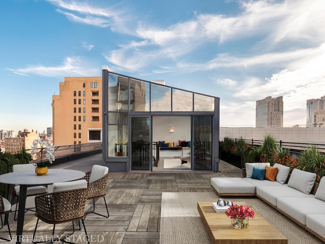 366 Broadway Ph Ph, New York City, NY 10013 - wooden terrace with outdoor lounge area, a city view, and outdoor dining area