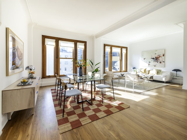 366 Broadway Ph Ph, New York City, NY 10013 - dining area with wood finished floors, baseboards, and crown molding