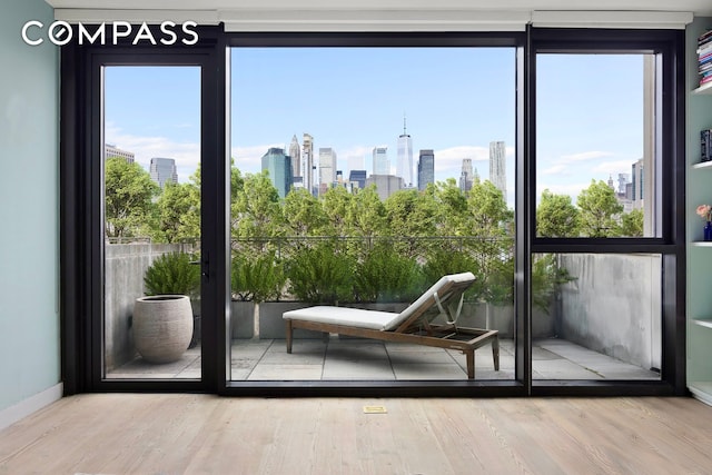90 Furman St Unit N510, New York City, NY 11201 - entryway with a skyline view, wood finished floors, and healthy amount of natural light