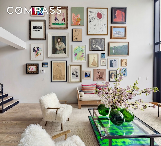 90 Furman St Unit N510, New York City, NY 11201 - sitting room with wood finished floors and stairway