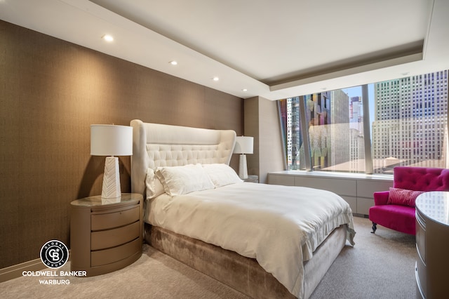 bedroom with carpet flooring and recessed lighting