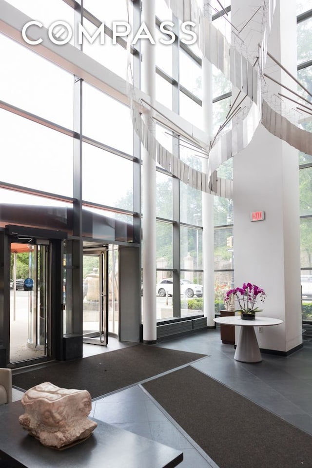 lobby with a towering ceiling