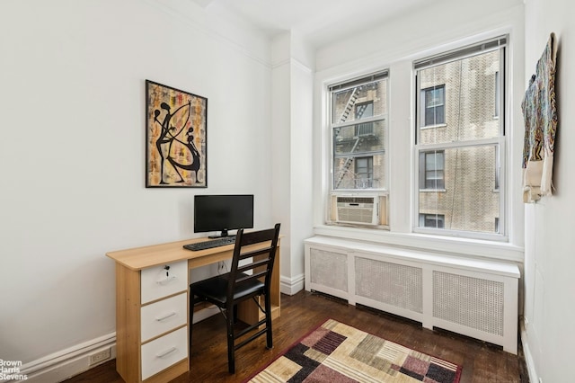 250 W 94th St Unit 3K, New York City, NY 10025 - office featuring radiator, dark wood finished floors, and cooling unit