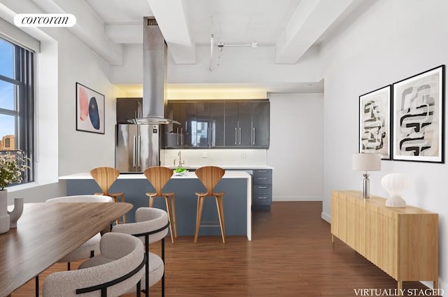 365 Bridge St Unit 19A, New York City, NY 11201 - dining space featuring dark wood-style flooring and baseboards