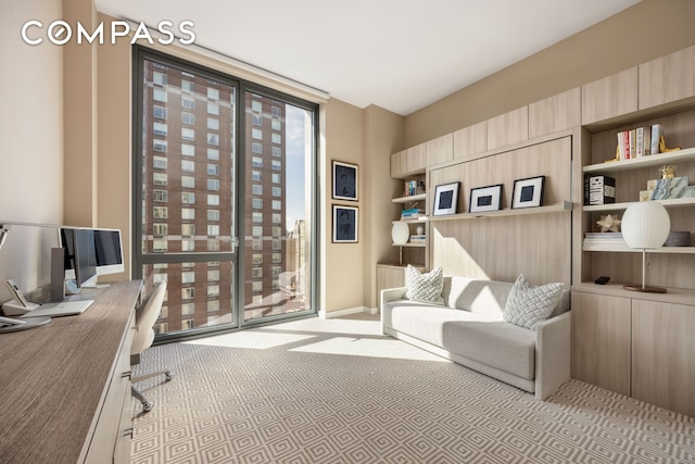 360 E 89th St Unit 29B, New York City, NY 10128 - office featuring carpet floors, expansive windows, and baseboards
