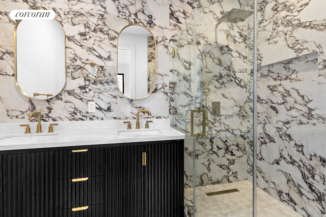 16 Goodwin Place, New York City, NY 11221 - bathroom with a marble finish shower and double vanity
