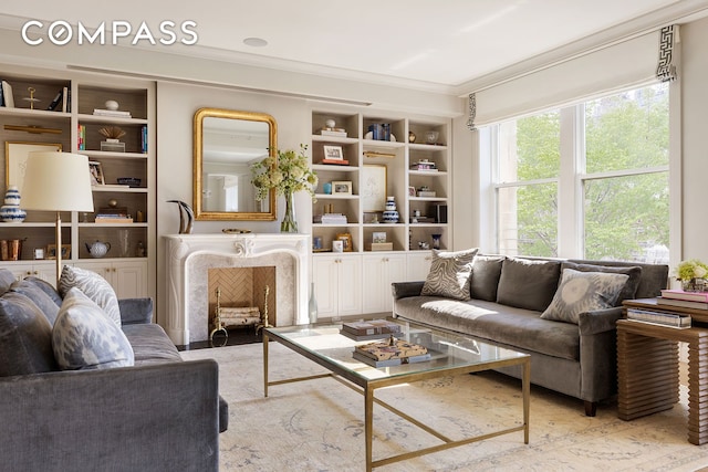 100 W 80th St Unit 5B, New York City, NY 10024 - sitting room featuring crown molding and built in shelves