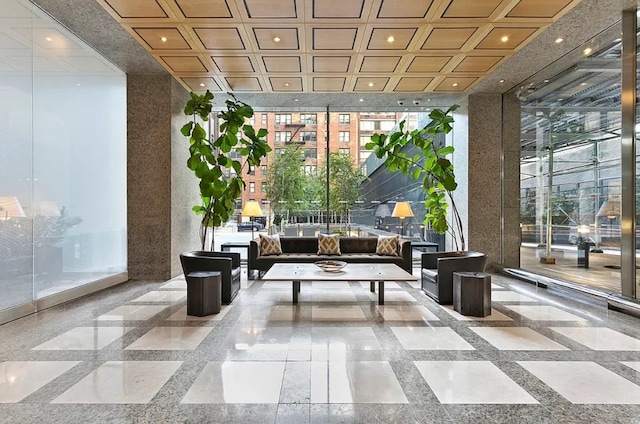 lobby featuring an ornate ceiling and recessed lighting