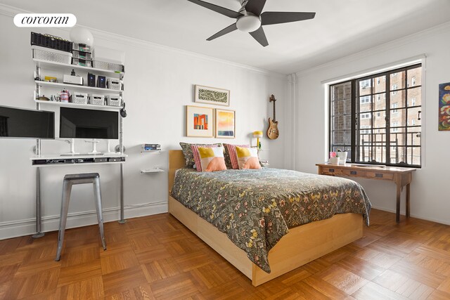 116 Pinehurst Ave Unit R21, New York City, NY 10033 - bedroom featuring ornamental molding and ceiling fan