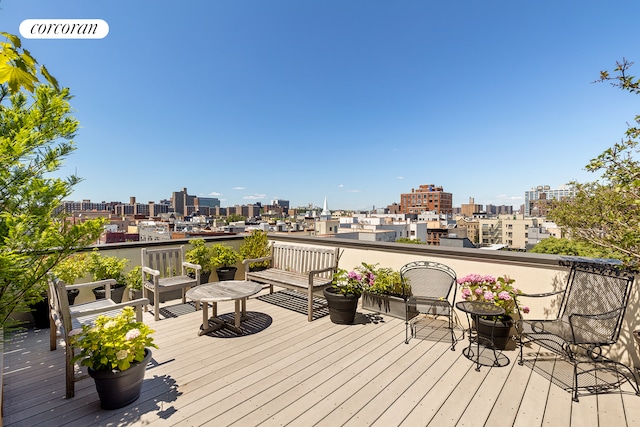 deck with a skyline view