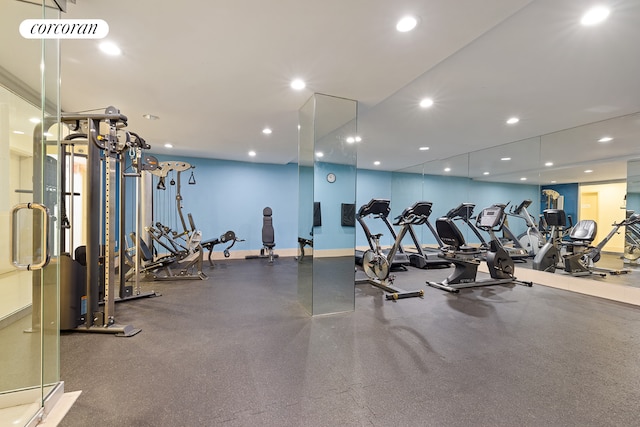 gym with recessed lighting