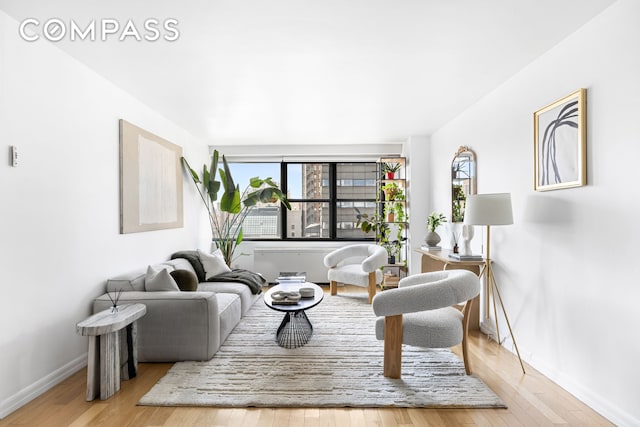 living area featuring baseboards and hardwood / wood-style flooring
