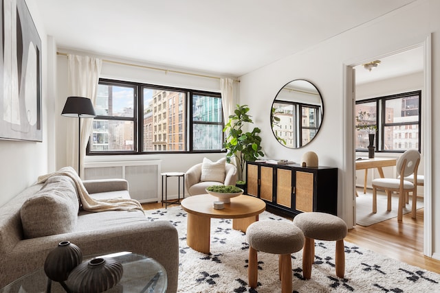 140 7th Ave Unit 4L, New York City, NY 10011 - living area with radiator, healthy amount of natural light, and wood finished floors